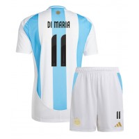 Camisa de Futebol Argentina Angel Di Maria #11 Equipamento Principal Infantil Copa America 2024 Manga Curta (+ Calças curtas)